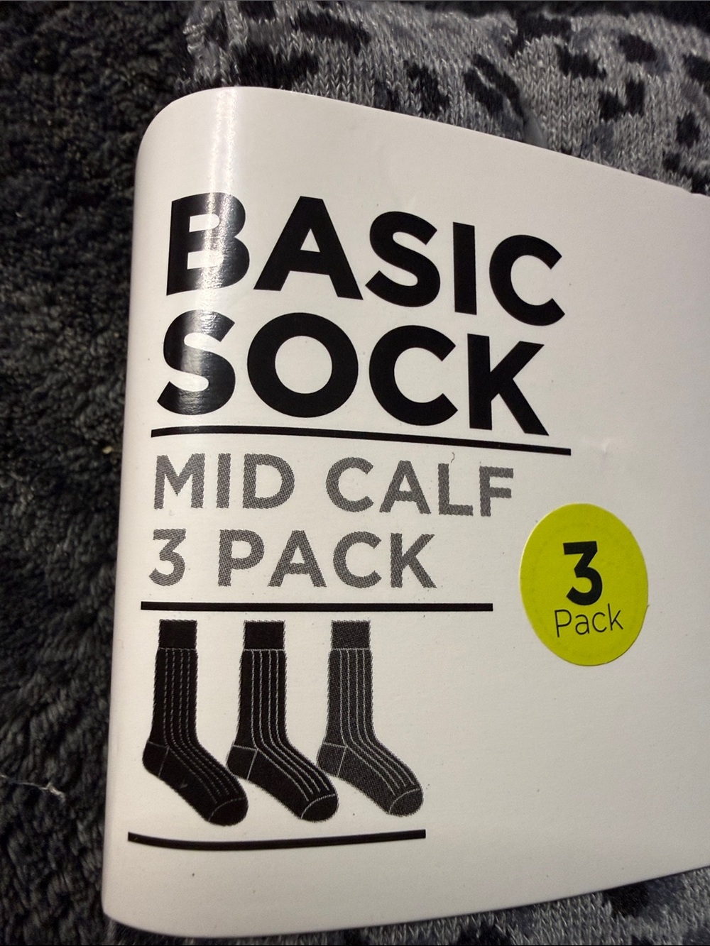 Basic Sock Men's Mid-Calf 3-Pack - Gray Pattern - Picture 4 of 4